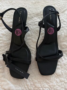 Tahari Black Strappy Square-Toe Slingback Sandals